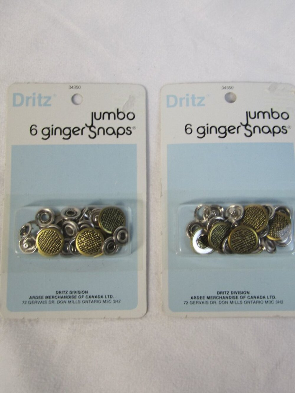 Vintage Dritz Jumbo Ginger Snaps Fasteners -Lot of 2 Packs-#34350-New Old Stock